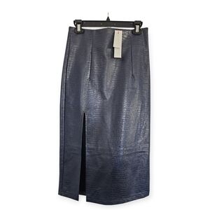 NWT TOP SHOP Faux Leather Pencil Skirt , Navy Blue